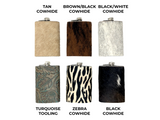 Handmade Leather/Cowhide Wrapped Flask - 10oz