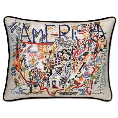 America Hand Embroidered CatStudio Pillow