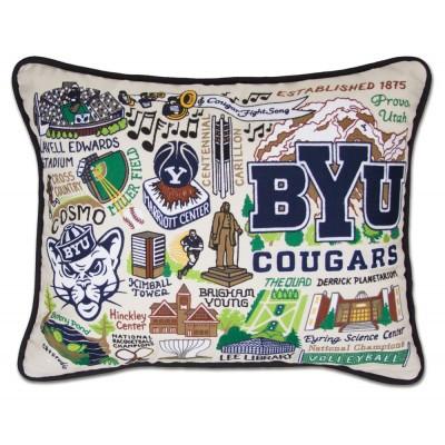 Brigham Young University Hand Embroidered CatStudio Pillow
