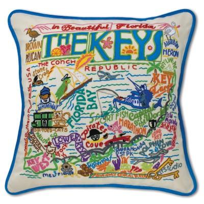Florida Keys Hand Embroidered CatStudio Pillow