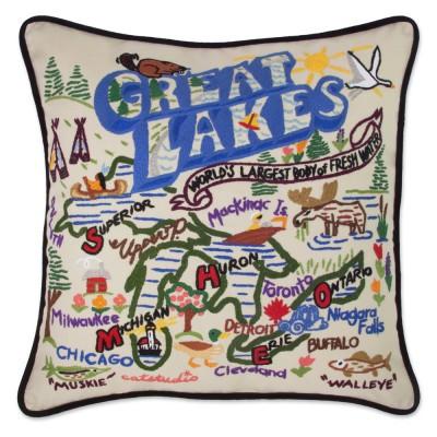 Great Lakes Hand Embroidered CatStudio Pillow