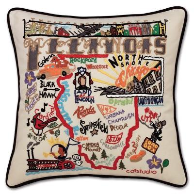 Illinois Hand Embroidered CatStudio Pillow