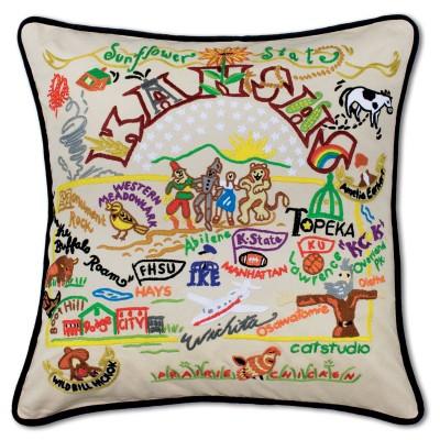 Kansas Hand Embroidered CatStudio Pillow