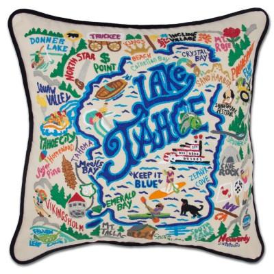 Lake Tahoe Hand Embroidered CatStudio Pillow