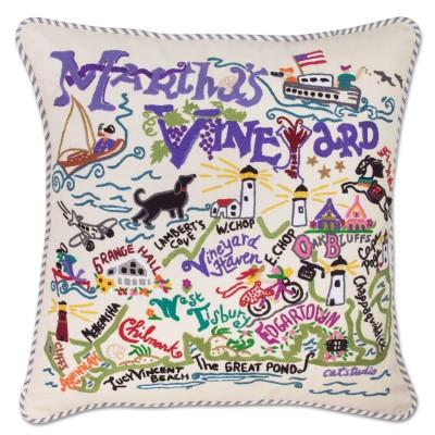 Martha's Vineyard Hand Embroidered CatStudio Pillow
