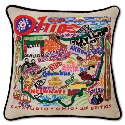 Ohio Hand Embroidered CatStudio Pillow