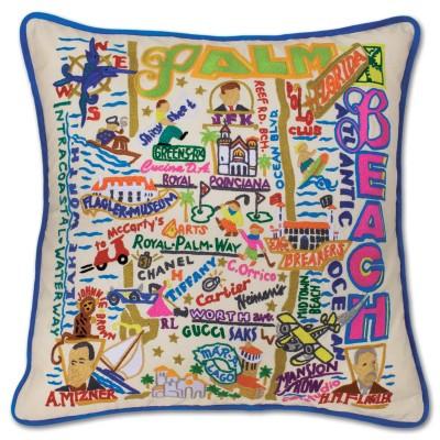 Palm Beach Hand Embroidered CatStudio Pillow