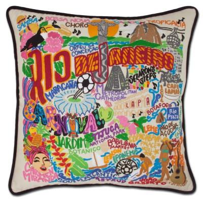 Rio de Janeiro Hand Embroidered CatStudio Pillow