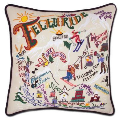 Ski Telluride Hand Embroidered CatStudio Pillow