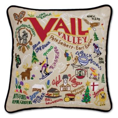 Ski Vail Hand Embroidered CatStudio Pillow