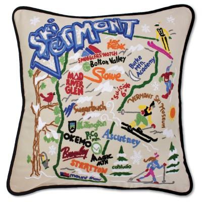 Ski Vermont Hand Embroidered CatStudio Pillow