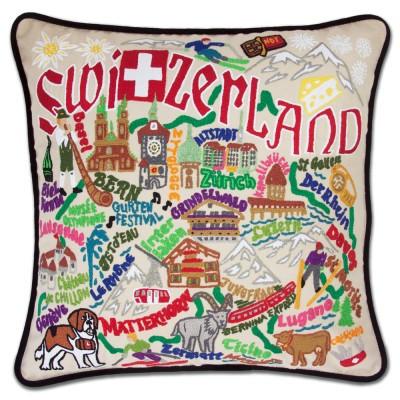 Switzerland Hand Embroidered CatStudio Pillow