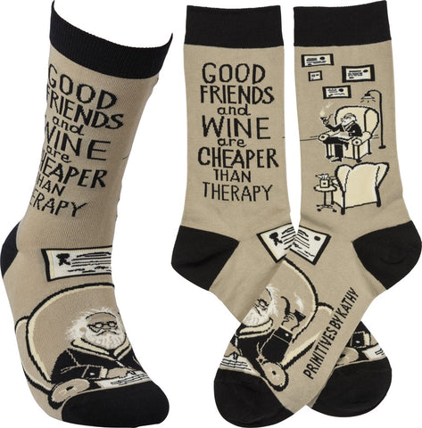 Socks - Friends and Wine are Cheaper than Therapy