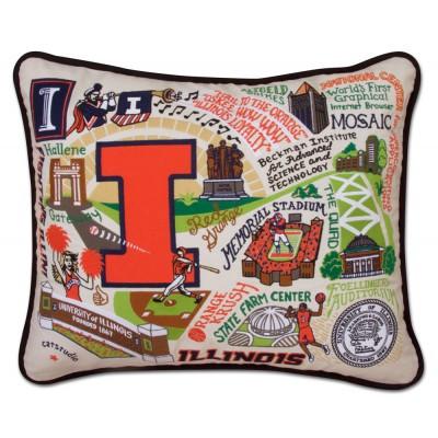 Illinois University Hand Embroidered CatStudio Pillow