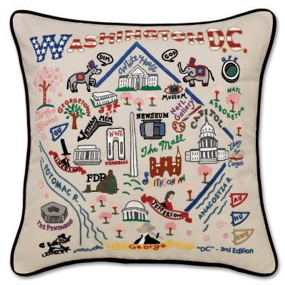 Washington DC Hand Embroidered CatStudio Pillow