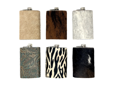 Handmade Leather/Cowhide Wrapped Flask - 10oz