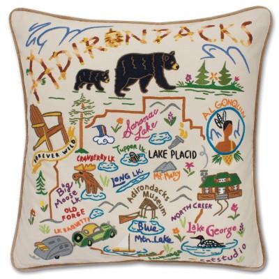 Adirondacks Hand Embroidered CatStudio Pillow