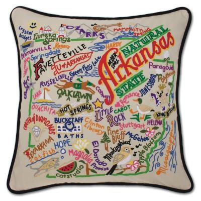 Arkansas Hand Embroidered CatStudio Pillow