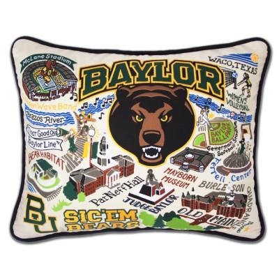 Baylor University Hand Embroidered CatStudio Pillow