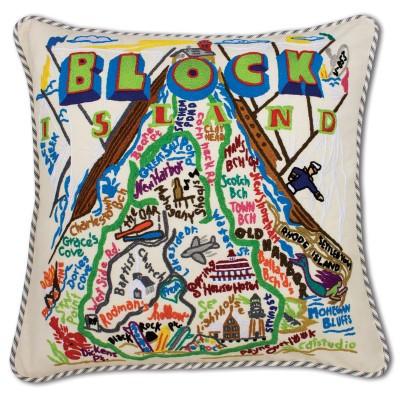 Block Island Hand Embroidered CatStudio Pillow