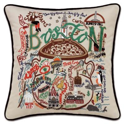 Boston Hand Embroidered CatStudio Pillow