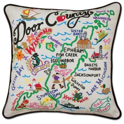 Door County Embroidered CatStudio Pillow