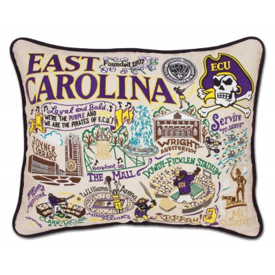 East Carolina University Hand Embroidered CatStudio Pillow