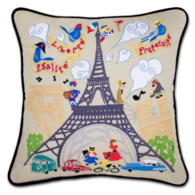 Eiffel Tower Hand Embroidered CatStudio Pillow