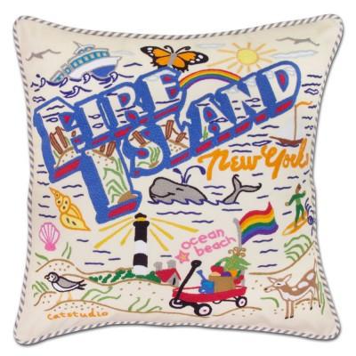 Fire Island Embroidered CatStudio Pillow