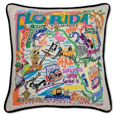 Florida Hand Embroidered CatStudio Pillow