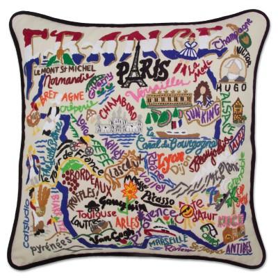 France Hand Embroidered CatStudio Pillow