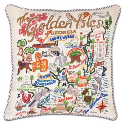 Golden Isles Hand Embroidered CatStudio Pillow