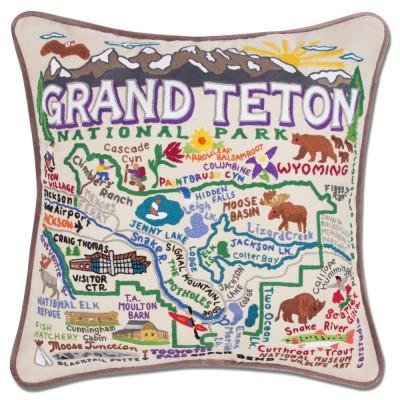 Grand Teton Hand Embroidered CatStudio Pillow