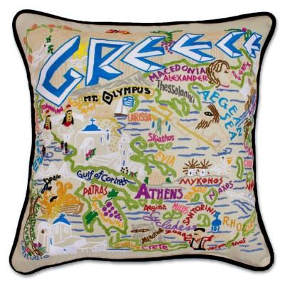 Greece Hand Embroidered CatStudio Pillow