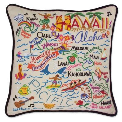 Hawaii Hand Embroidered CatStudio Pillow