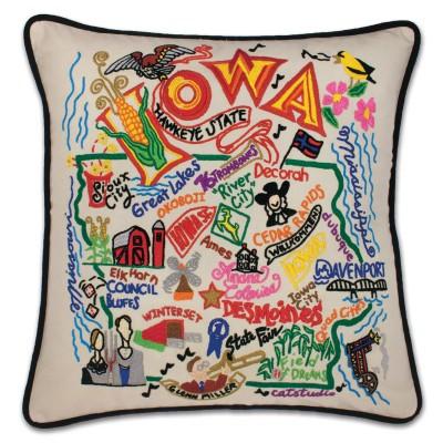Iowa Hand Embroidered CatStudio Pillow