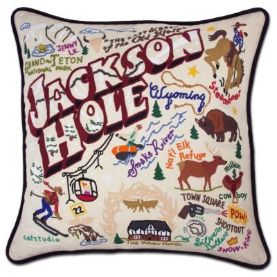 Jackson Hole Hand Embroidered CatStudio Pillow