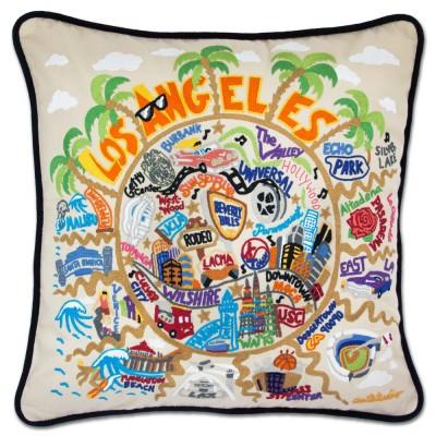 Los Angeles Hand Embroidered CatStudio Pillow