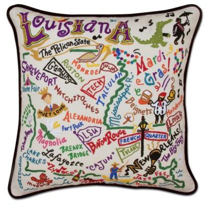 Louisiana Hand Embroidered CatStudio Pillow