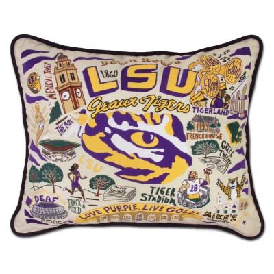 Louisiana State Hand Embroidered CatStudio Pillow
