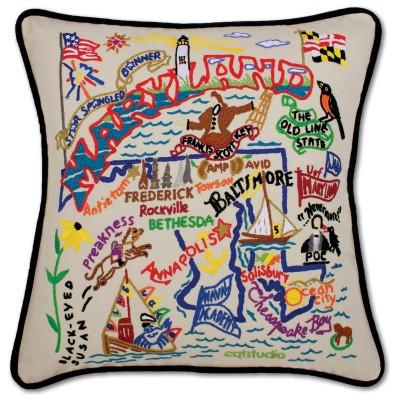 Maryland Hand Embroidered CatStudio Pillow