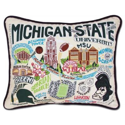Michigan State Hand Embroidered CatStudio Pillow