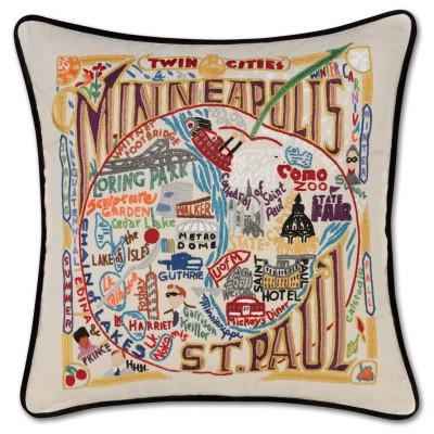 Minneapolis Saint Paul Hand Embroidered CatStudio Pillow