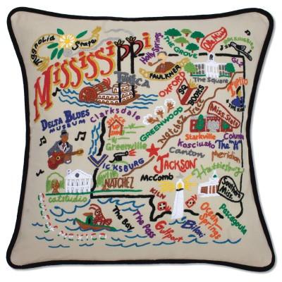 Mississippi Hand Embroidered CatStudio Pillow