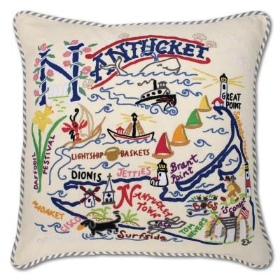 Nantucket Hand Embroidered CatStudio Pillow