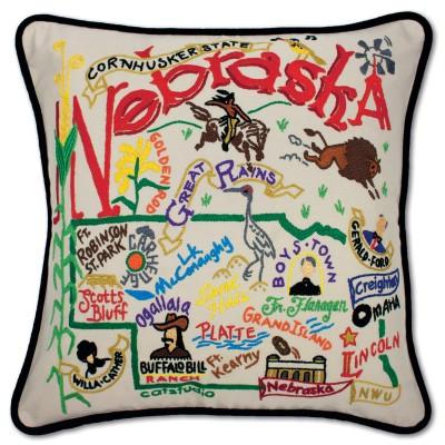 Nebraska Hand Embroidered CatStudio Pillow