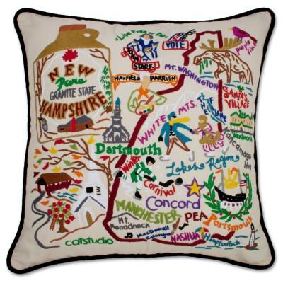 New Hampshire Hand Embroidered CatStudio Pillow