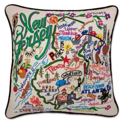 New Jersey Hand Embroidered CatStudio Pillow
