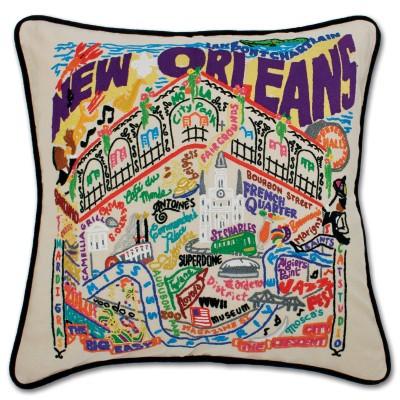 New Orleans Hand Embroidered CatStudio Pillow