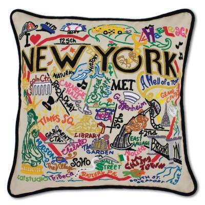 New York City Hand Embroidered CatStudio Pillow